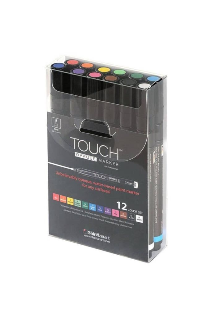 Touch Opaque Marker Akrilik Boyama Kalemi 12 Renk Fine Uç (0.8-1.3 mm)