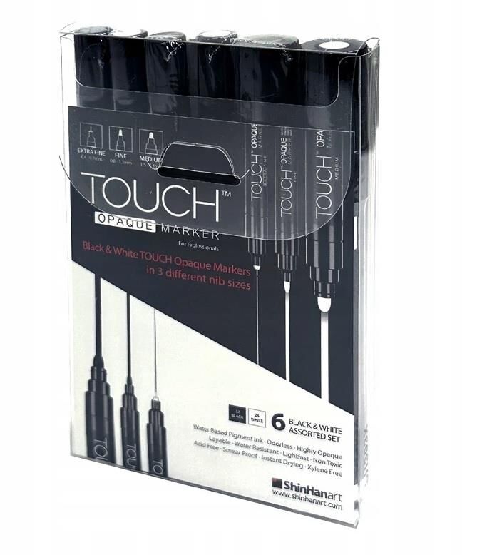 Touch Opaque Marker Akrilik Boyama Kalemi Siyah&Beyaz, 6 adet